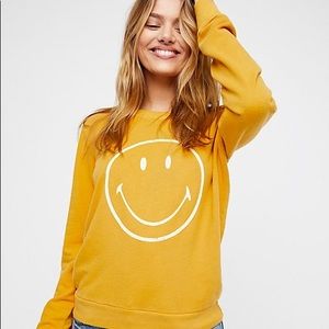 Free People Distressed Smiley Face Jumper
